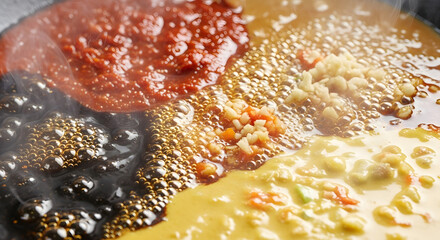 Assortment of Colorful Indian Curries and Spices.