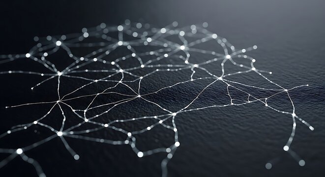 Futuristic visualization of an abstract glowing network representing artificial intelligence, data connections, and neural pathways