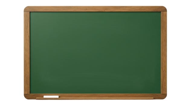 Traditional Green Chalkboard with Light Wooden Frame on Transparent Background