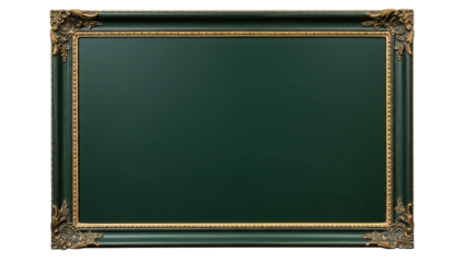 Elegant Green Blackboard with Antique Gold Frame on Transparent Background