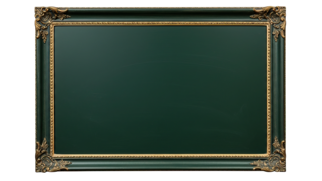 Elegant Green Blackboard with Antique Gold Frame on Transparent Background - Powered by Adobe