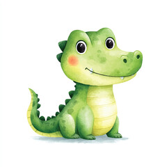 Cute Baby Alligator Watercolor Illustration