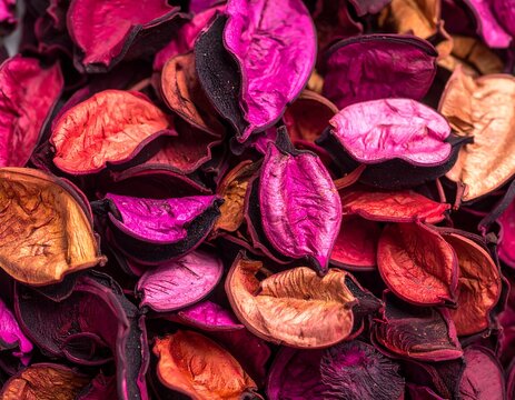 Close-up of potpourri with orange, purple, and magenta hues filling the entire frame - Powered by Adobe