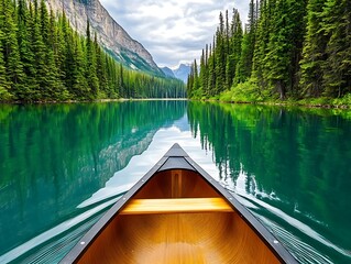 Canoe on Calm Emerald Lake, Mountain View