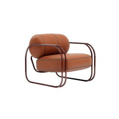 Retro tan armchair w/ dark frame, cylindrical backrest