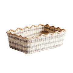 Rectangular, woven basket with wavy edges, light and dark brown