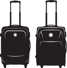 Obraz premium Two black rolling suitcases in silhouette style
