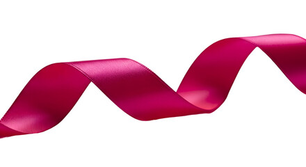 A flowing satin ribbon in a vibrant magenta color, isolated on a white background