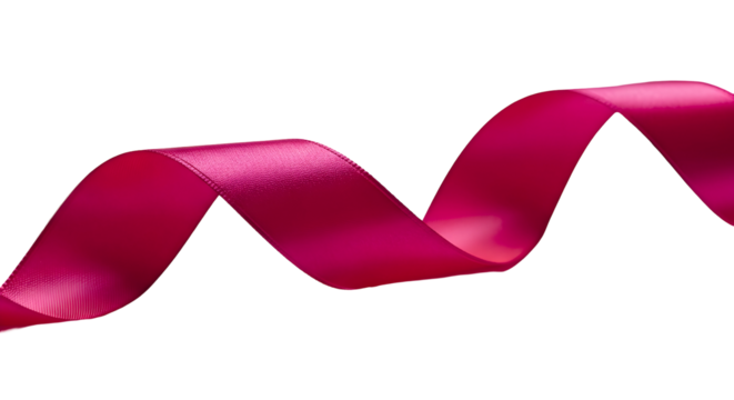 A flowing satin ribbon in a vibrant magenta color, isolated on a white background