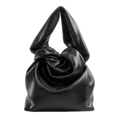 Black leather handbag with a knotted handle