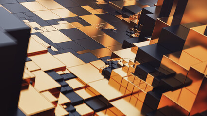 Cube-based composition with golden and graphite tones, big data