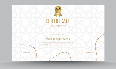 Modern certificate of achivement technology background template design with golden badge. eps 10