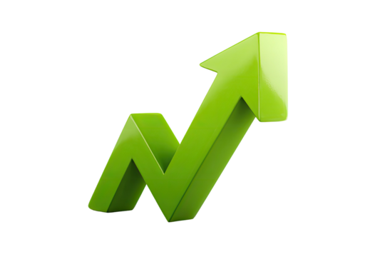 Upward green arrow bends twice against a stark black background - Powered by Adobe