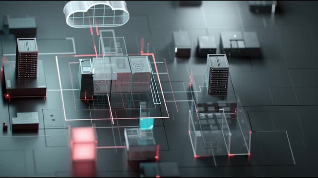 Massive dataset big data processing. Machine learning. Cloud storage. Analytics. Abstract representation of cloud computing and data processing.