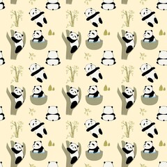 seamless pattern with funny cartoon panda animals for fabric kids © SylviaHime