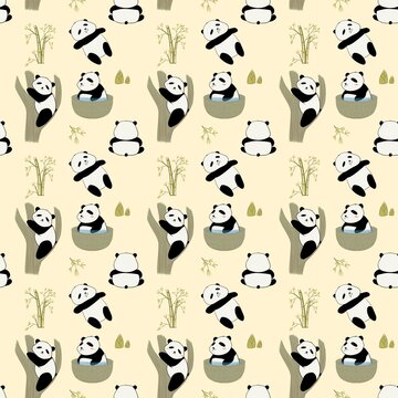 seamless pattern with funny cartoon panda animals for fabric kids