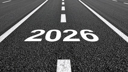 Year 2026 concept painted on asphalt road with white markings