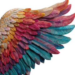 Vibrant layered feathers form colorful wing