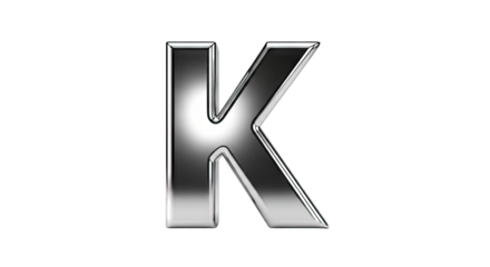 Metallic Silver Letter K With Chrome Finish And Reflective Surface On Black Background Isolated 3d Render