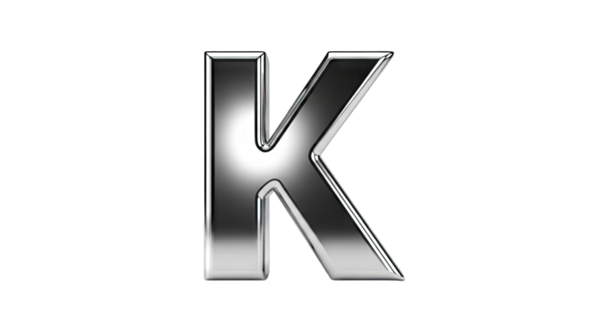 Metallic Silver Letter K With Chrome Finish And Reflective Surface On Black Background Isolated 3d Render