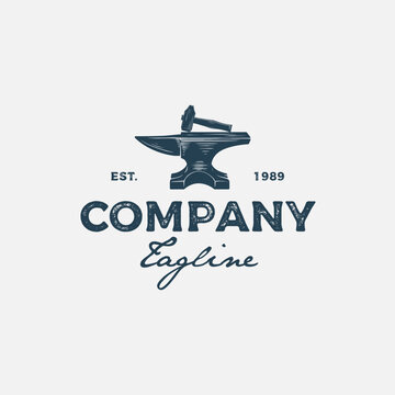 Vintage Blacksmith Anvil and Hammer Logo