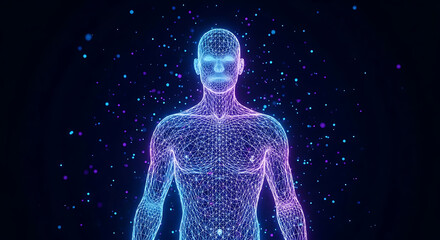 Digital human representation illuminated with abstract light and transparent background
