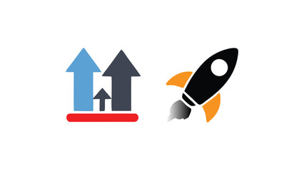 Business growth and startup rocket symbol concept on white background
