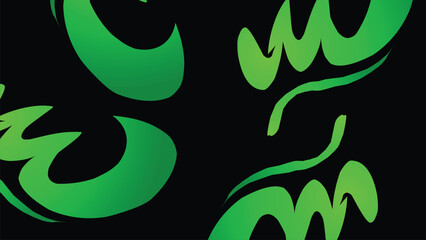 Abstract green shapes flow across a black canvas, creating a modern and energetic pattern that suggests growth and movement, perfect for a contemporary aesthetic.