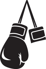Simple black boxing gloves hanging icon vector graphic isolated on white for sports design