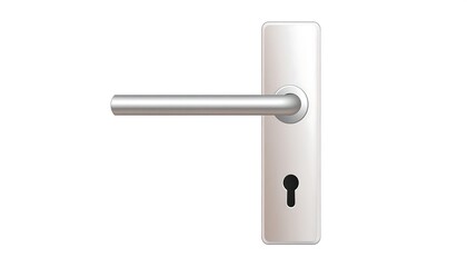 A realistic, isolated illustration of a door handle with a metallic finish and a keyhole, presented on a white backdrop