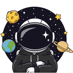 Cool Astronaut in Hoodie with Celestial Body Background
