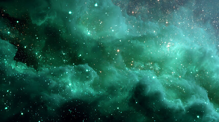Emerald cosmic clouds with scattered starlight nebula space stars