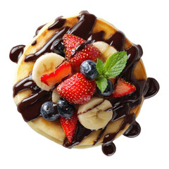Pancake stack with fruit & chocolate drizzle