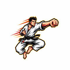 Illustration of a powerful karate fighter executing a punch with force