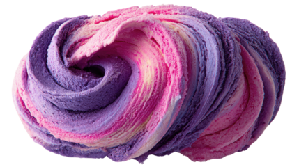 A swirl of pink and purple ice cream on transparent background