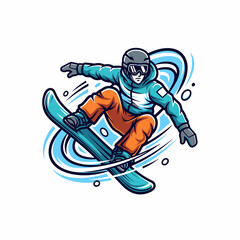 Obraz premium Illustration snowboarder mid air jump with swirl snow design element