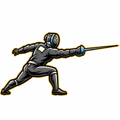 Obraz premium Cartoon fencer attacking with foil sport competition athletic posture combat