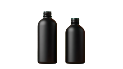 Two dark bottles, different sizes, on black background