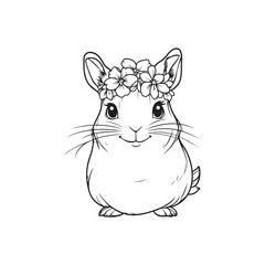 Cute Baby Bunny with Flower Crown &ndash; Hand-Drawn Line Art Illustration