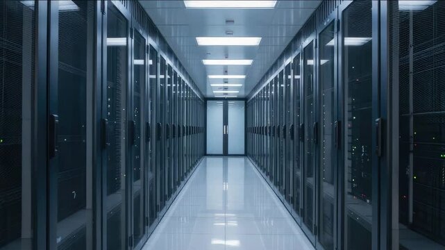 Modern data center server room showcasing cutting-edge technology and secure cloud infrastructure - Powered by Adobe