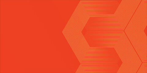 Abstract orange background with glowing geometric lines. Modern shiny yellow hexagon lines pattern. Technology futuristic concept. Suit for poster, banner, brochure, cover, flyer. Vector illustratio
