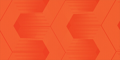 Abstract orange background with glowing geometric lines. Modern shiny yellow hexagon lines pattern. Technology futuristic concept. Suit for poster, banner, brochure, cover, flyer. Vector illustratio