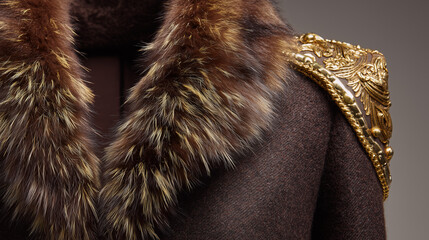 Fototapeta premium Elegant fur collar and ornate embellishments on a stylish coat design