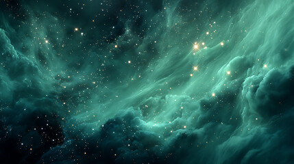 Emerald nebula celestial expanse with scattered starlight space stars