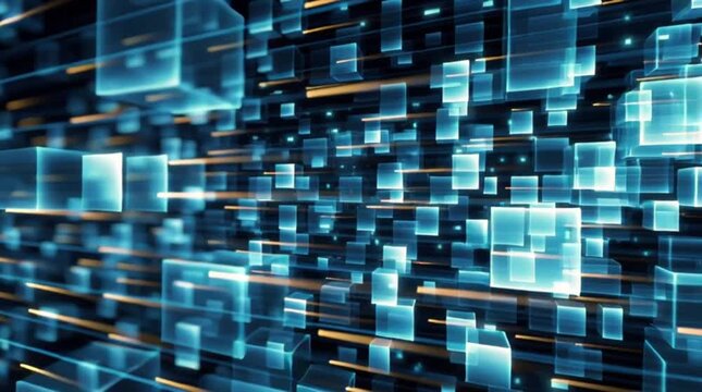 Experience cutting-edge technology with dynamic blue and gold data streams, ideal for innovative tech presentations and digital marketing campaigns