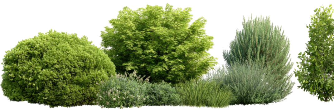 Lush green bushes and trees in a row - Powered by Adobe