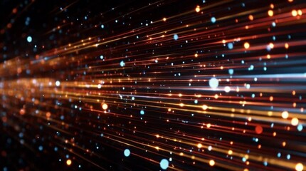 Stunning data stream flowing with vibrant blue and orange light trails creating a modern, dynamic digital network background perfect for tech innovation