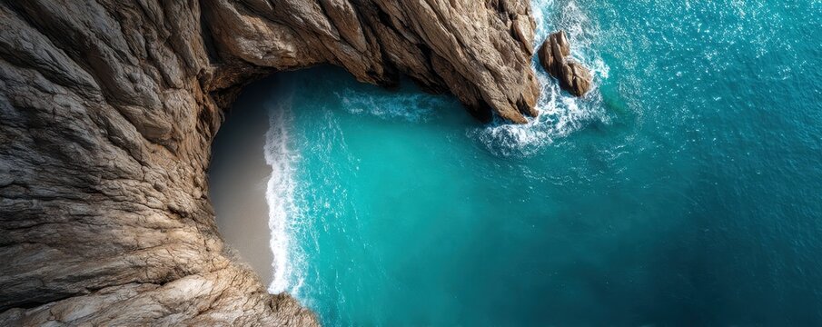 Vista Coastline Natural wonder concept. Scenic coastal view with turquoise water and rocky formations.