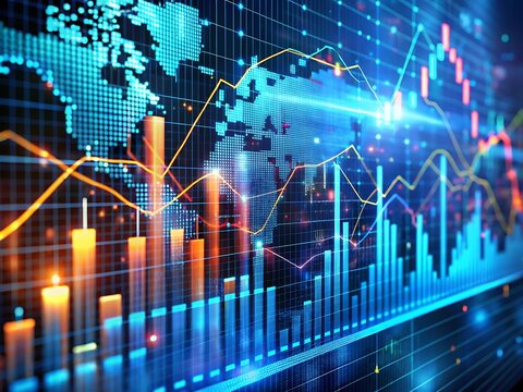 Financial chart with uptrend line and bar graph