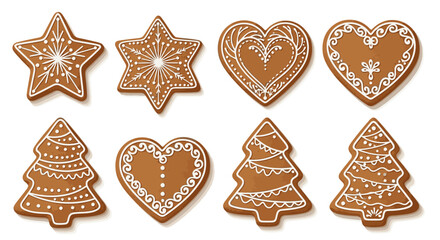 Collection of intricately decorated gingerbread cookies in various festive shapes.